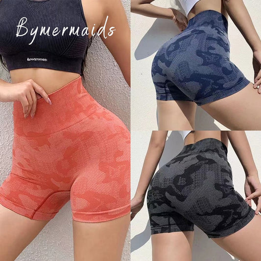 Bymermaids Gym Yoga Shorts Seamless High Waist Women's Shorts Camouflage Sweatpants Fitness Leggings Cycling Shorts Safety Pants
